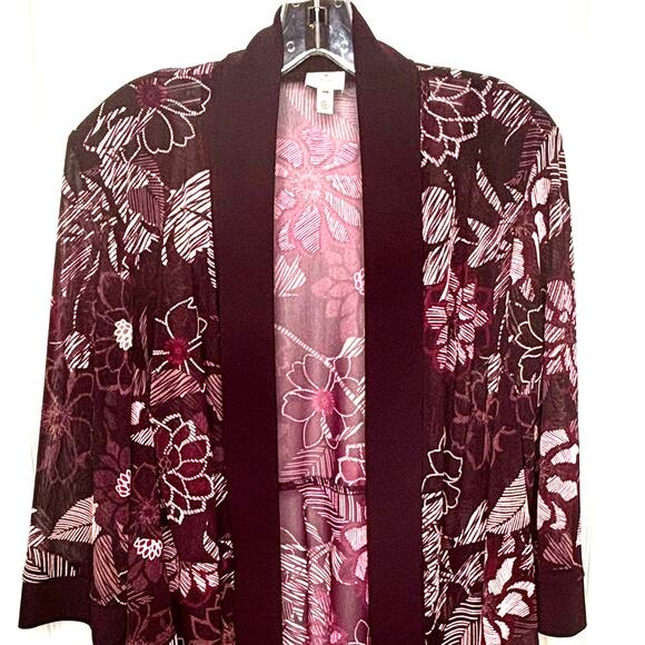 Dress Barn Wms 14 Plum Sheer Floral Open Front Longline Cardigan Elegant Party - Picture 4 of 10